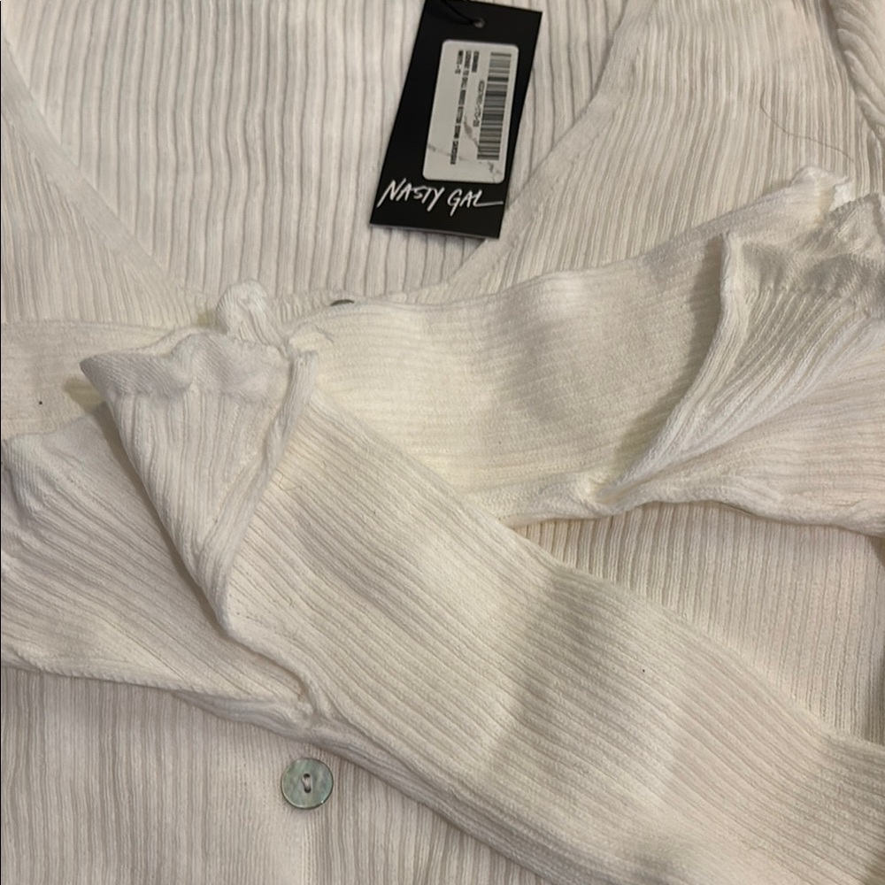 Nasty Gal Cream Ribbed Button Cardigan - Picture 4 of 4